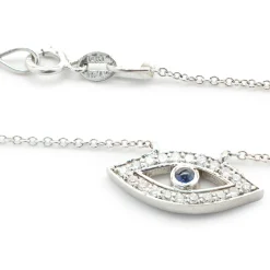 14 Karat White Gold Diamond and Sapphire Evil Eye Necklace