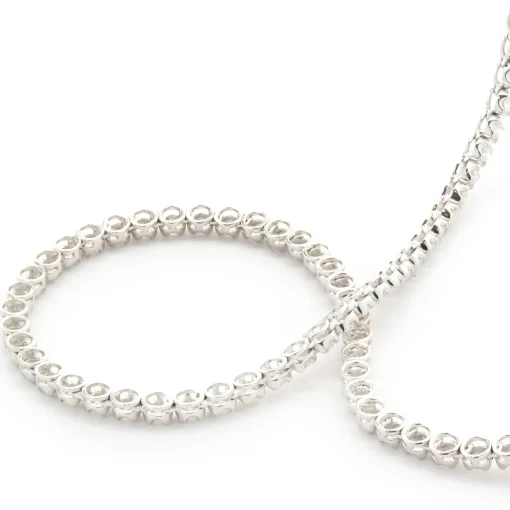18 Karat White Gold Diamond Tennis Necklace with Mosaic Set Diamond Station Necklace