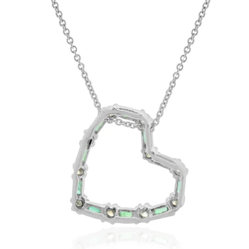 18 Karat White Gold Diamond and Emerald Open Heart Necklace