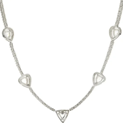 14 Karat White Gold Diamond Tennis Necklace with Rose Cut Diamond Stations