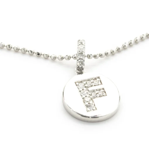 14 Karat White Gold Diamond F Disc Necklace