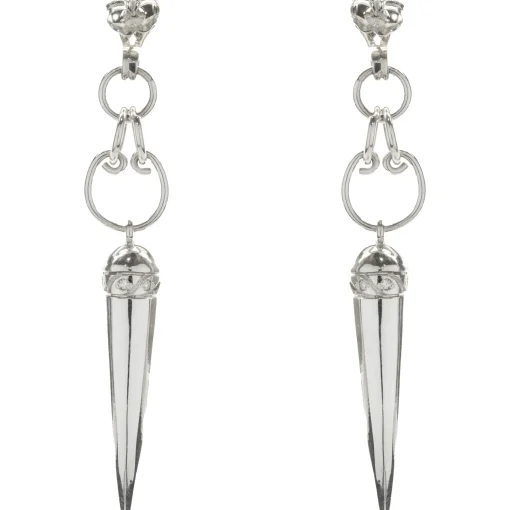 14 Karat White Gold Diamond Spike Drop Earrings