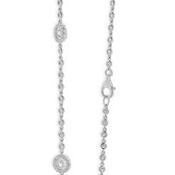 18 Karat White Gold Diamond Halo Station Necklace