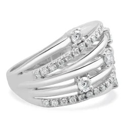 10 Karat White Gold Diamond Bypass Ring with Stations