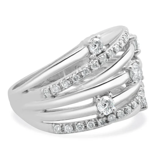 10 Karat White Gold Diamond Bypass Ring with Stations
