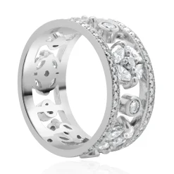 14 Karat White Gold Diamond Floral Station Cigar Band