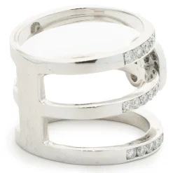 14 Karat White Gold Diamond Three Row Ring with Oval Centerpiece