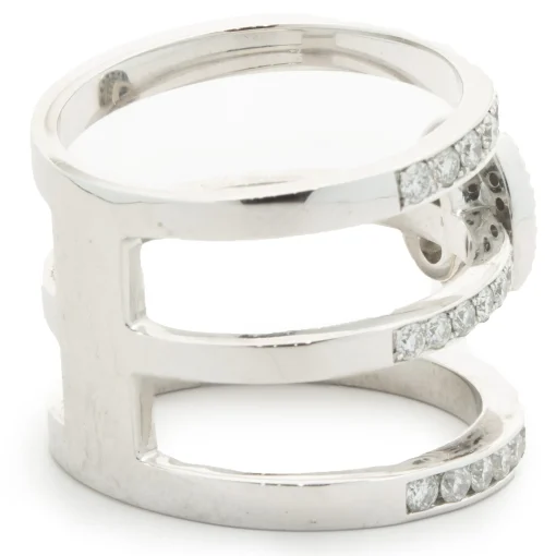 14 Karat White Gold Diamond Three Row Ring with Oval Centerpiece