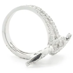 18 Karat White Gold Diamond Floral Long Finger Ring
