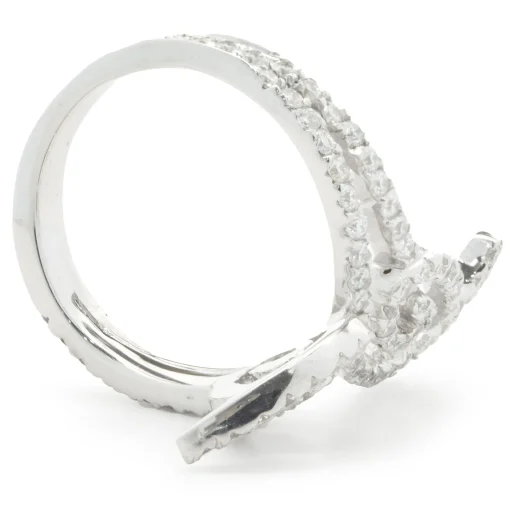 18 Karat White Gold Diamond Floral Long Finger Ring