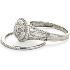 10 Karat White Gold Diamond Cluster Wedding Set