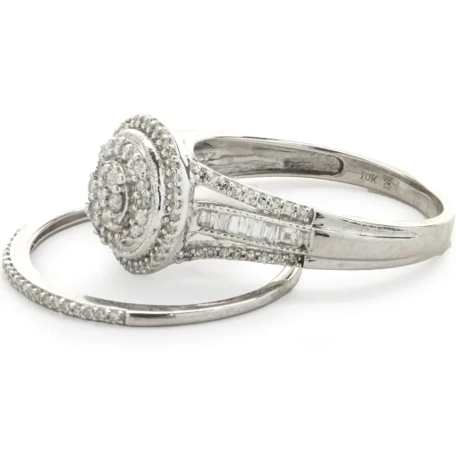 10 Karat White Gold Diamond Cluster Wedding Set