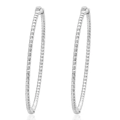 14 Karat White Gold Diamond Inside Outside Hoop Earrings
