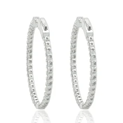 14 Karat White Gold Diamond Inside Outside Hoop Earrings