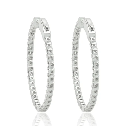 14 Karat White Gold Diamond Inside Outside Hoop Earrings