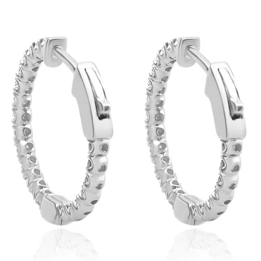 14 Karat White Gold Diamond Inside Outside Hoop Earrings