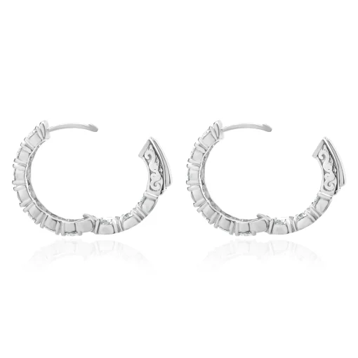 14 Karat White Gold Diamond Inside Outside Hoop Earrings