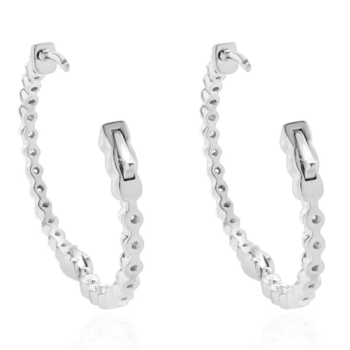 14 Karat White Gold Diamond Inside Outside Hoop Earrings