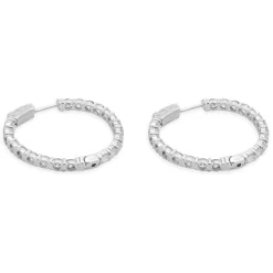 14 Karat White Gold Diamond Inside and Outside Hoops