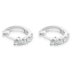 18 Karat White Gold Diamond Huggie Hoop Earrings