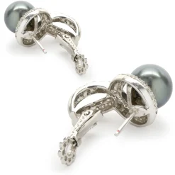 14 Karat White Gold Diamond and Tahitian Pearl Drop Earrings
