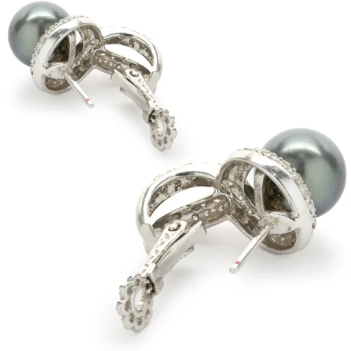 14 Karat White Gold Diamond and Tahitian Pearl Drop Earrings