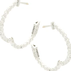 14 Karat White Gold Diamond Inside Outside Hoop Earrings