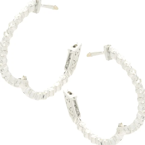 14 Karat White Gold Diamond Inside Outside Hoop Earrings