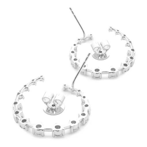14 Karat White Gold Diamond Swoop Hoop Earrings