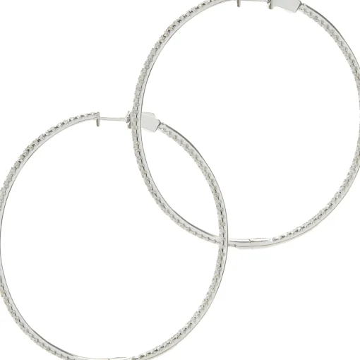 18 Karat White Gold Diamond Inside Outside Hoop Earrings