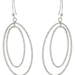 14 Karat White Gold Diamond Cut Double Oval Drop Earrings