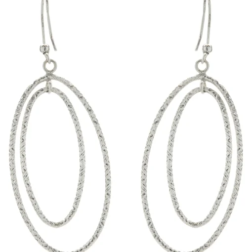 14 Karat White Gold Diamond Cut Double Oval Drop Earrings
