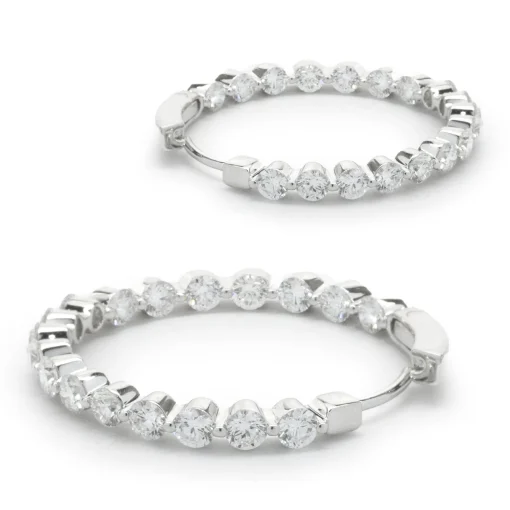14 Karat White Gold Diamond Inside and Outside Hoop Earrings
