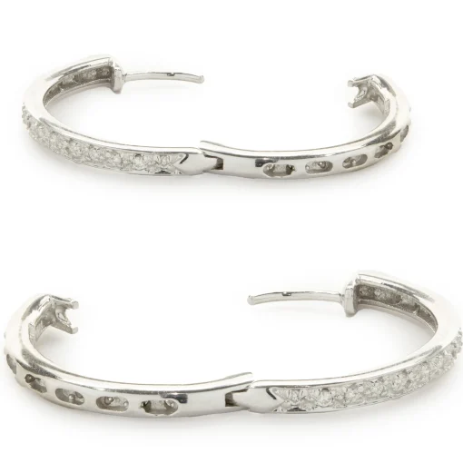 14 Karat White Gold Diamond Inside Outside Hoop Earrings