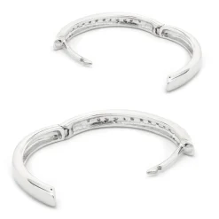 10 Karat White Gold Diamond Oval Hoop Earrings
