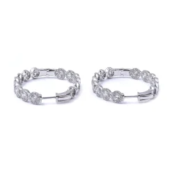 14 Karat White Gold Diamond Inside Outside Oval Hoop Earrings