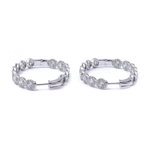 14 Karat White Gold Diamond Inside Outside Oval Hoop Earrings
