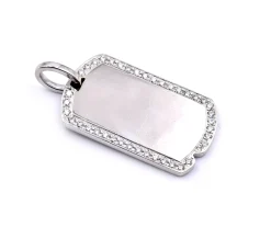 14 Karat White Gold Diamond Dog Tag Pendant