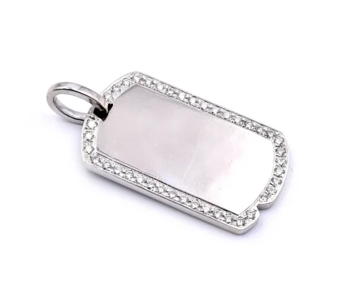 14 Karat White Gold Diamond Dog Tag Pendant