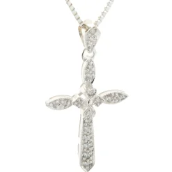 14 Karat White Gold Diamond Cross Necklace