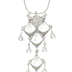 14 Karat White Gold Diamond, White Sapphire, and Pearl Vintage Chandelier Necklace