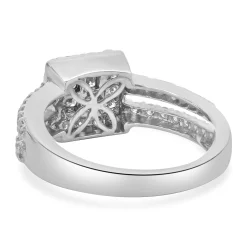 14 Karat White Gold Diamond Square Halo Split Shank Engagement Ring