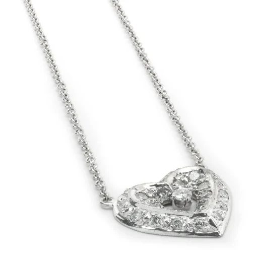 18 Karat White Gold Diamond Heart Necklace