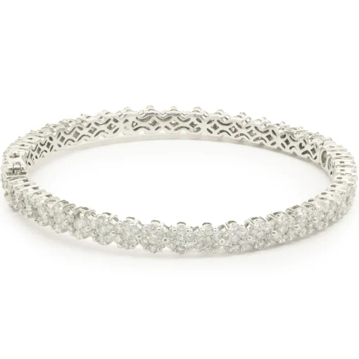 14 Karat White Gold Diamond Cluster Bangle Bracelet