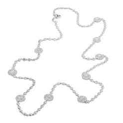 18 Karat White Gold Diamond Halo Station Necklace