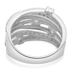 10 Karat White Gold Diamond Bypass Ring with Stations