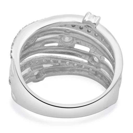 10 Karat White Gold Diamond Bypass Ring with Stations