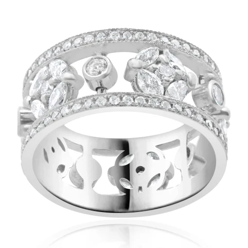14 Karat White Gold Diamond Floral Station Cigar Band