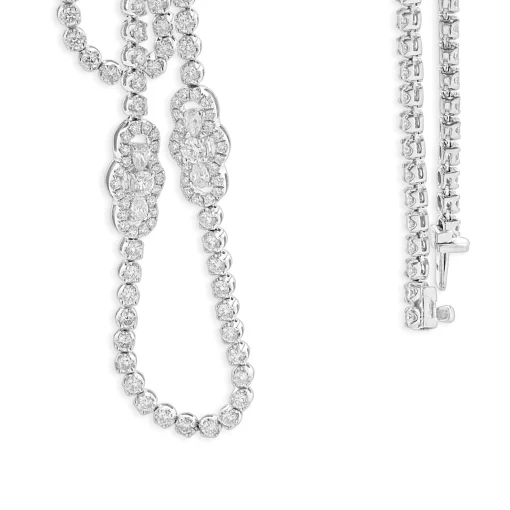 18 Karat White Gold Double Row Diamond Opera Length Necklace