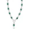 14 Karat White Gold Emerald and Diamond Oval Link Necklace